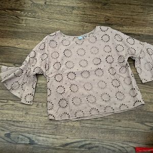 Size L New York and Company Brown Top with eyelet design and bell sleeves